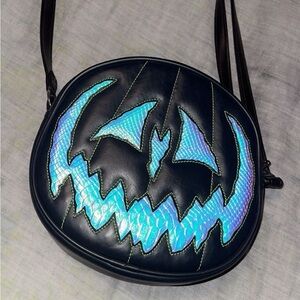 Holographic Blue Pumpkin Face Crossbody Bag